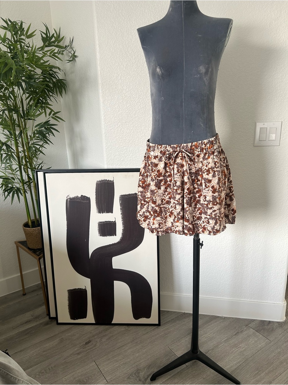 H&M Brown and White Floral Drawstring Bermuda Shorts